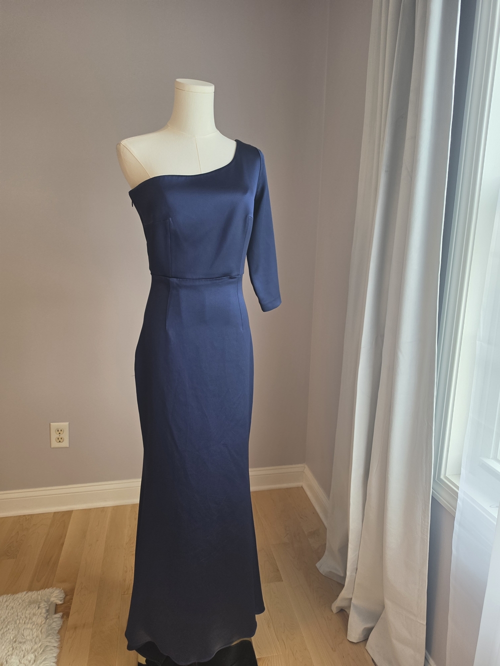 Chic One-Shoulder Navy Evening Dress